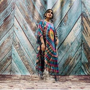 Boho Tie Dye Maxi Festival Tunic Top Dress Kaftan
